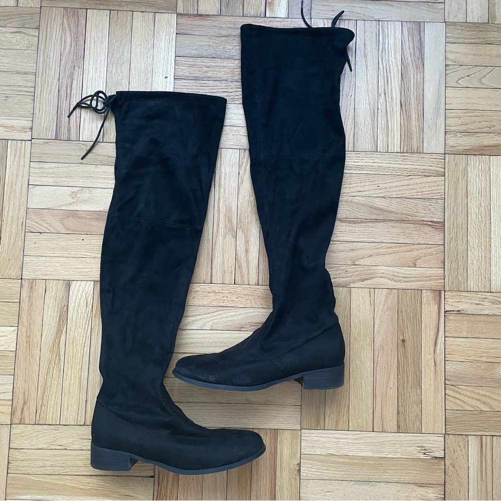 ASOS Public Desire Elle flat over the knee boots in black Size 8
